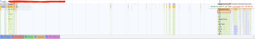 A screenshot of the main thread of a not performant page (page url redacted)